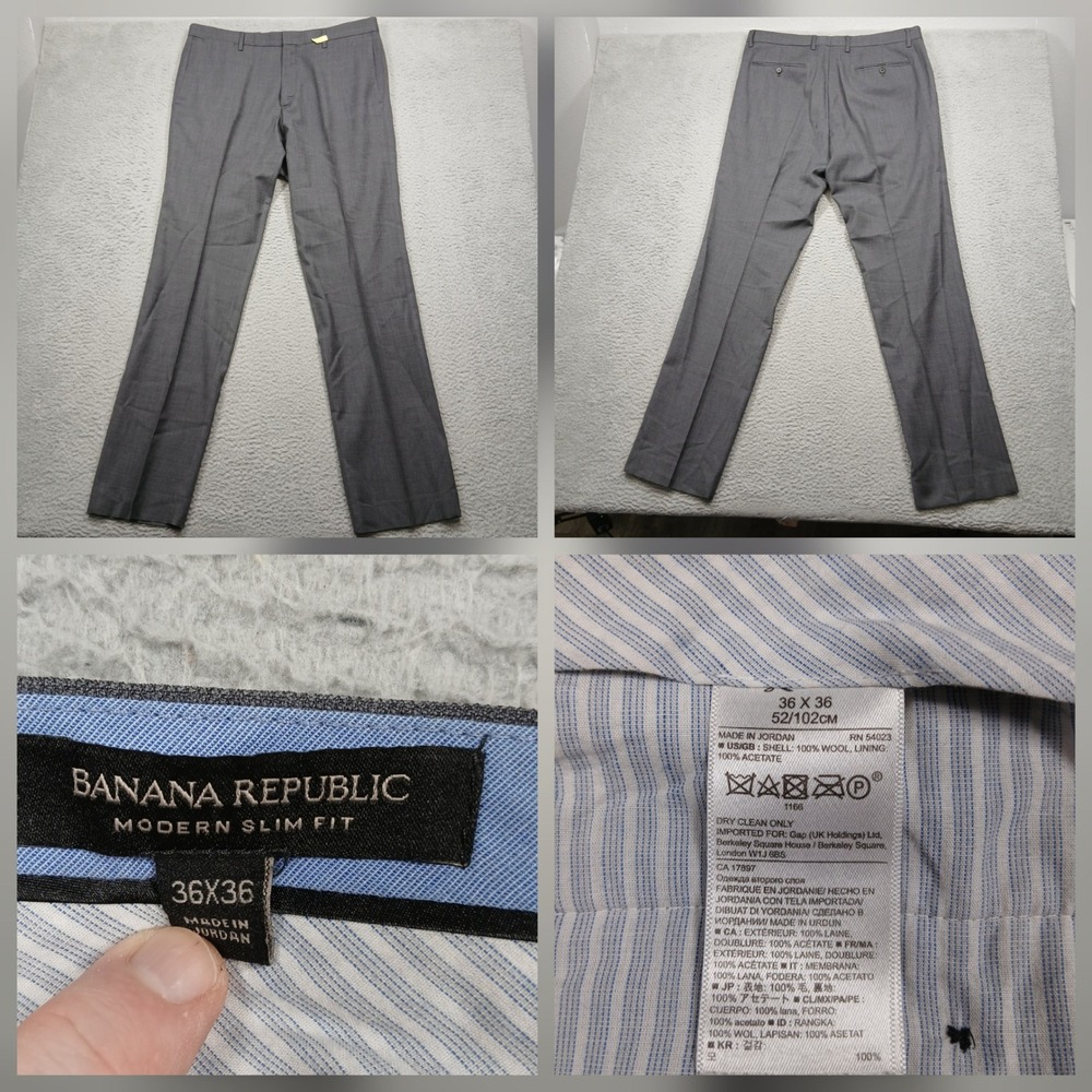 Banana Republic Men's Wool Dress Pants‎ 36x36 Gray Modern Slim Fit